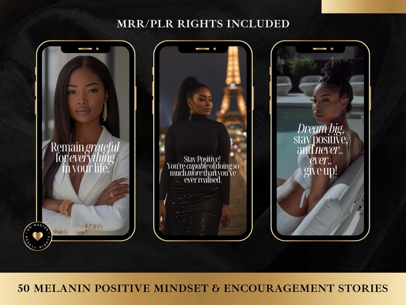 Luxury Melanin Instagram Stories: 50 Motivational Templates (MRR/PLR)