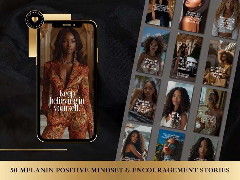 Luxury Melanin Instagram Stories: 50 Motivational Templates (MRR/PLR)