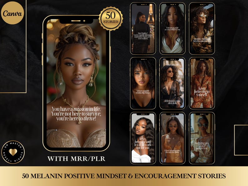 Luxury Melanin Instagram Stories: 50 Motivational Templates (MRR/PLR)