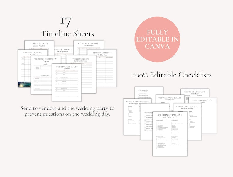 600 Page Canva Wedding Planner Template Bundle, Wedding Checklist, Engagement Party Binder,  Wedding Itinerary, Wedding Day Binder