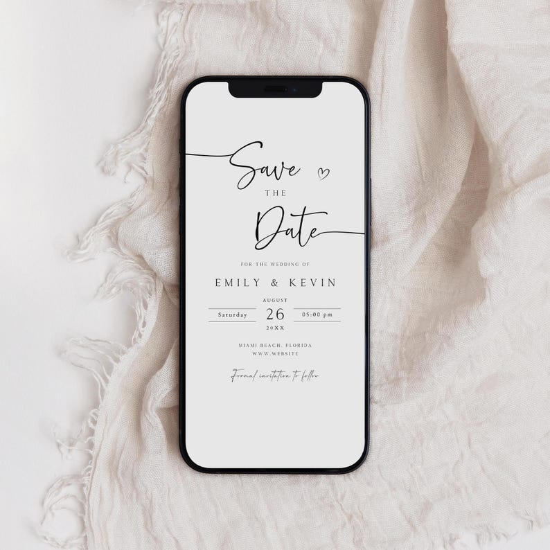 Electronic Save the Date, Minimalist Save The Date E-vite, Electronic Wedding Invitation, Save the Date for Phone, SD-59
