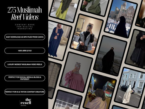 275 Muslimah Modest Lux Reels Video Bundle | Editable Canva Template | PLR + MRR | Aesthetic Hijabi Content Kit