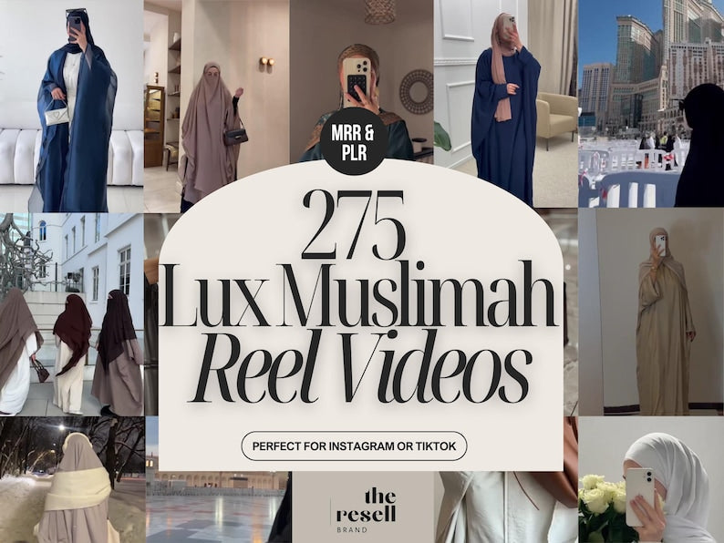 275 Muslimah Modest Lux Reels Video Bundle | Editable Canva Template | PLR + MRR | Aesthetic Hijabi Content Kit