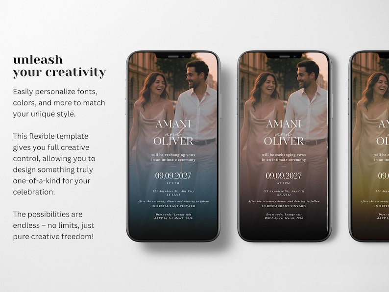 Electronic Wedding Reception Invitation Canva Template, Modern Evite, Digital Wedding Ceremony Reception Invite, Wedding Announcement