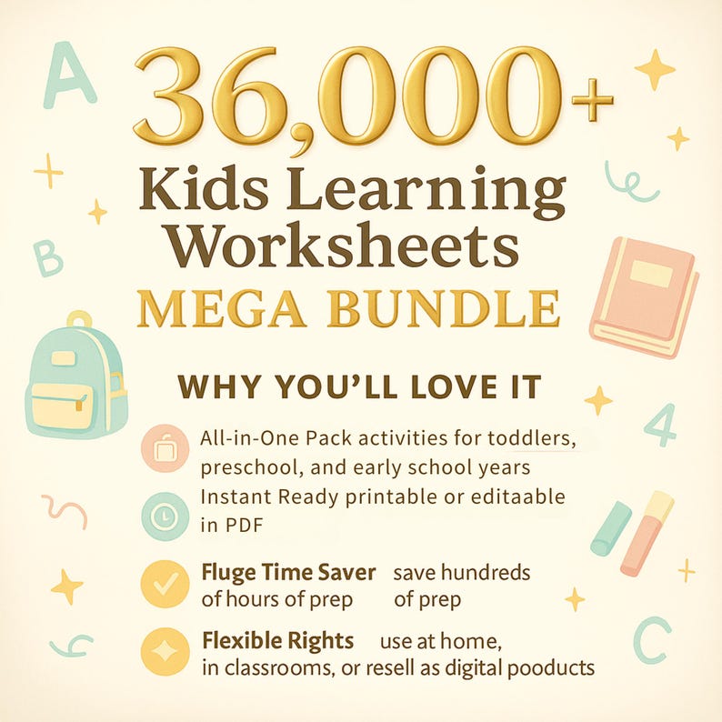 36,000+ Kids Learning Worksheets Plr Mrr Homeschool Mega Bundle