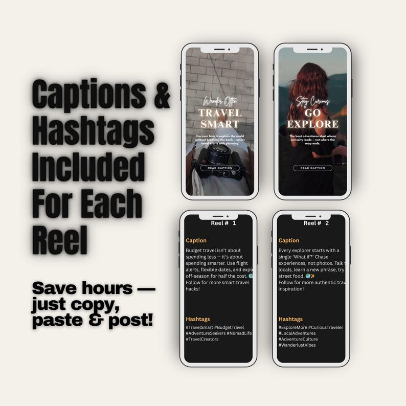 Inspirational Travel Instagram Reels: 70 Canva Templates with Captions (PLR MRR)