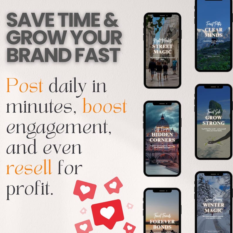 Inspirational Travel Instagram Reels: 70 Canva Templates with Captions (PLR MRR)