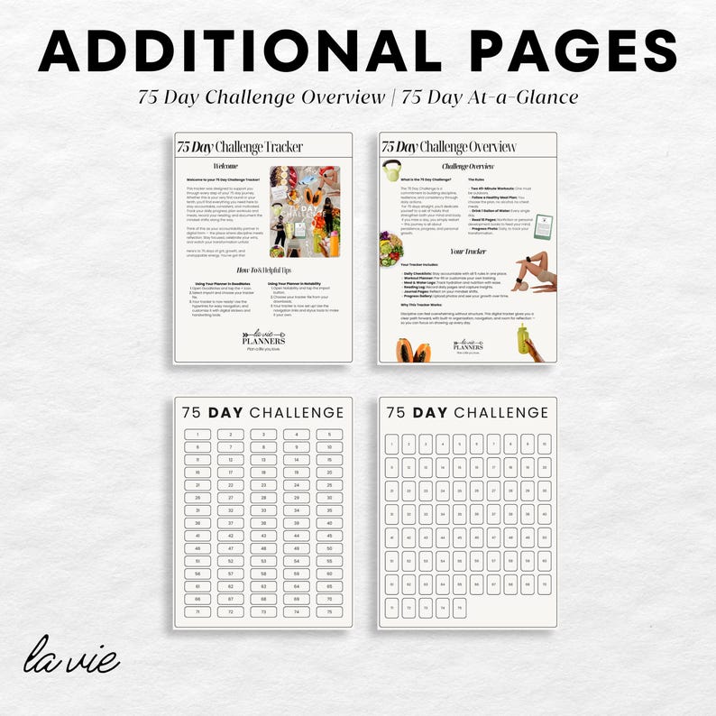 75 Day Challenge Tracker | Digital Planner for Self-Discipline, Fitness & Mental Toughness