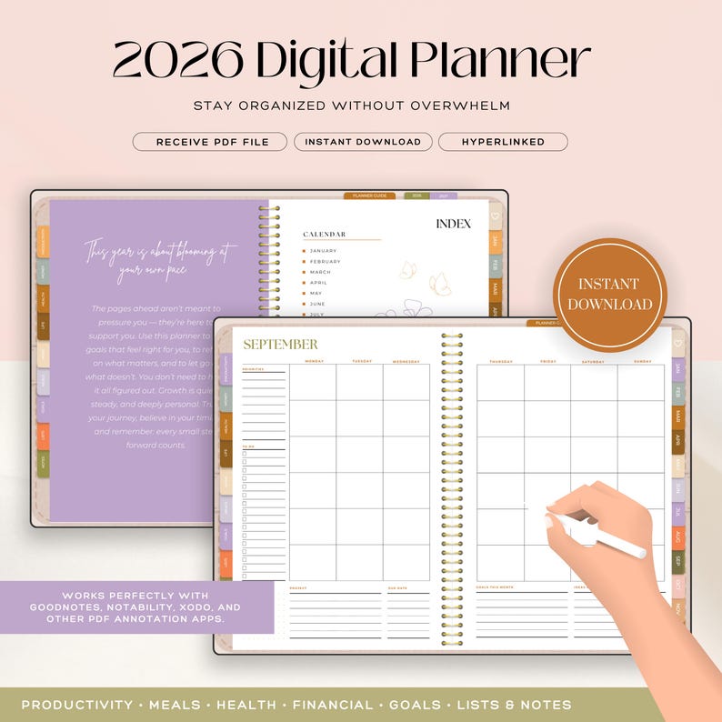 2026 Digital Planner | ADHD-Friendly Hyperlinked GoodNotes Planner | Goal, Budget, Health & Home Organizer | Undated Life Plan