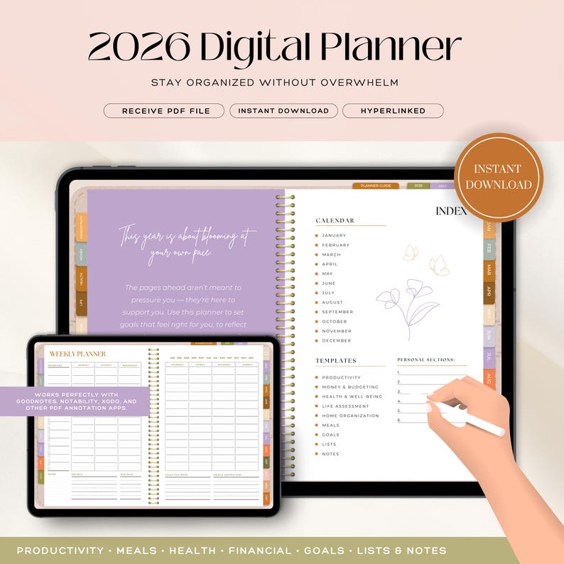 2026 Digital Planner | ADHD-Friendly Hyperlinked GoodNotes Planner | Goal, Budget, Health & Home Organizer | Undated Life Plan