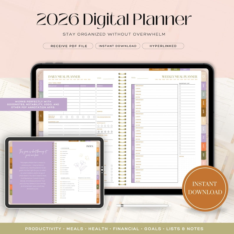 2026 Digital Planner | ADHD-Friendly Hyperlinked GoodNotes Planner | Goal, Budget, Health & Home Organizer | Undated Life Plan