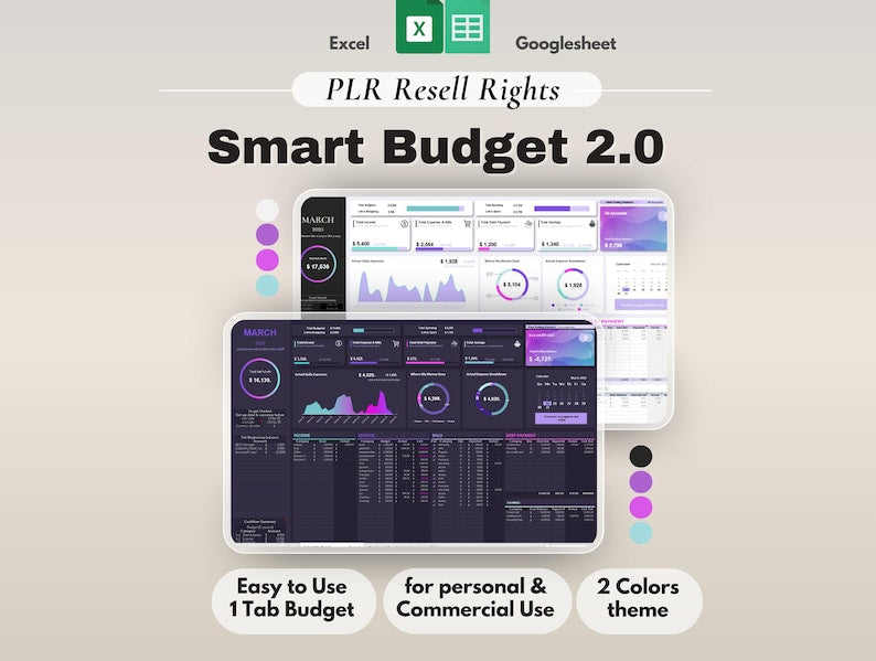Simple Budget Spreadsheet PLR Template: Google Sheets & Excel | Income Expense Bill | Editable Finance tracker