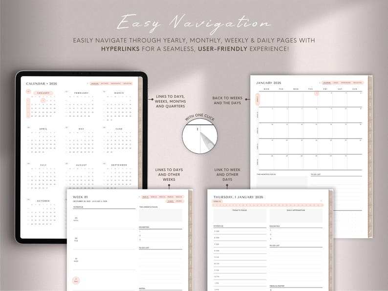 Simple Digital Planner | 2026 Planner | Minimalist Planner | Daily Planner, Weekly Planner, Monthly Planner, iPad Planner, GoodNotes Planner