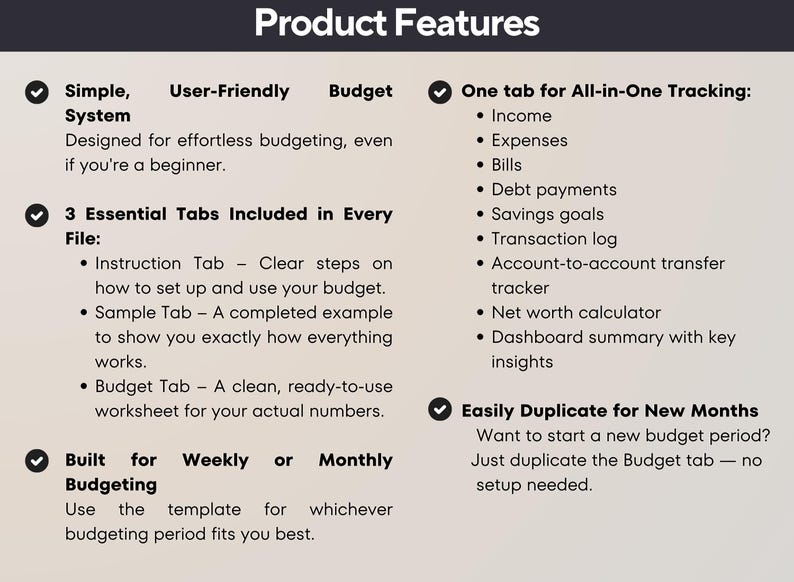 Simple Budget Spreadsheet PLR Template: Google Sheets & Excel | Income Expense Bill | Editable Finance tracker