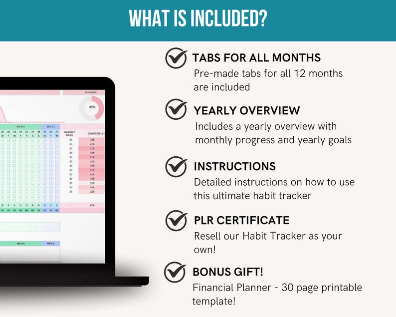 PLR 2026 Habit Tracker Google Sheet: Resell Rights, Floral Design (Digital Download)