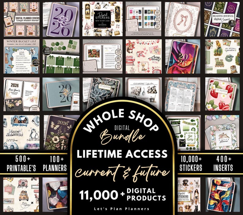 SHOP BUNDLE 2026 Digital Planner GoodNotes iPad Template Android Notability Journal Stickers Printables & Inserts