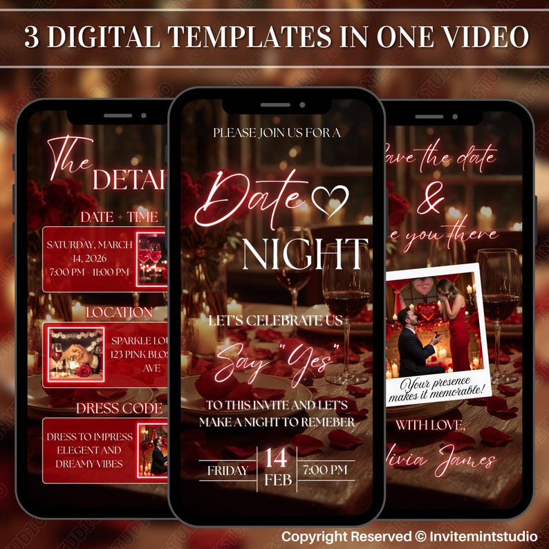 Animated Date Night Invitation, Romantic Dinner Text Invite, Instant Digital Download for Customizable Date Night Celebration, Canva Design