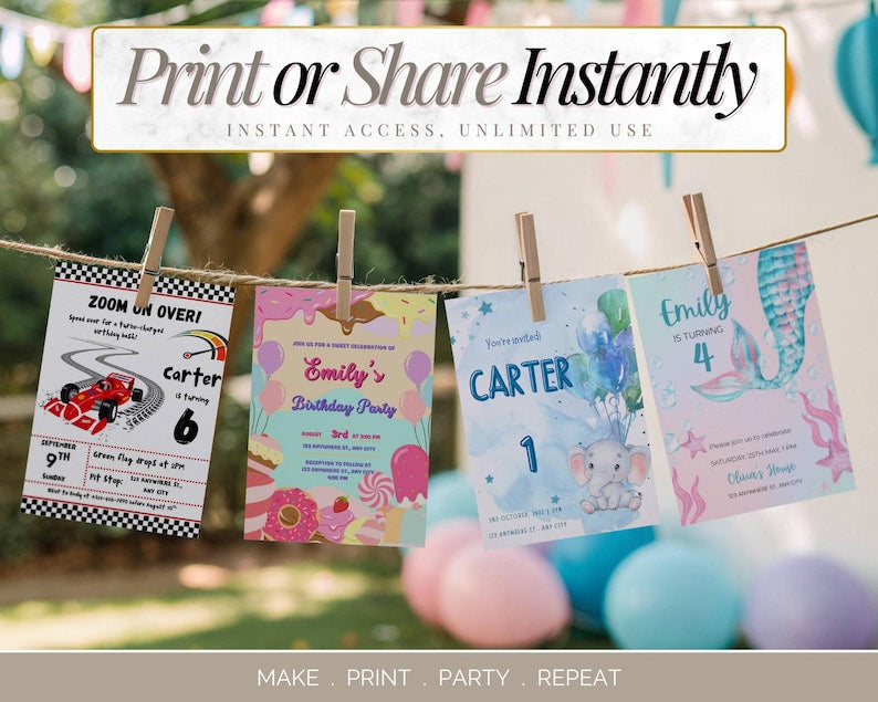 Digital Birthday Invitations Bundle | PLR & MRR Digital Product | 35 Canva Templates for Print on Demand and Digital Marketing