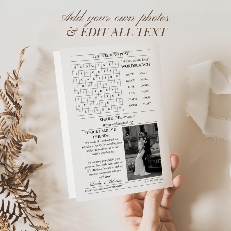 Folded Printable Wedding Newspaper Program Canva Template, Newlywed Times Newspaper Wedding Program, Infographic Ceremony Newspaper Schedule