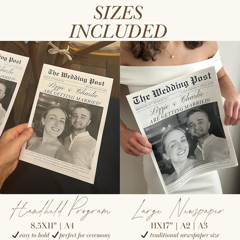 Folded Printable Wedding Newspaper Program Canva Template, Newlywed Times Newspaper Wedding Program, Infographic Ceremony Newspaper Schedule