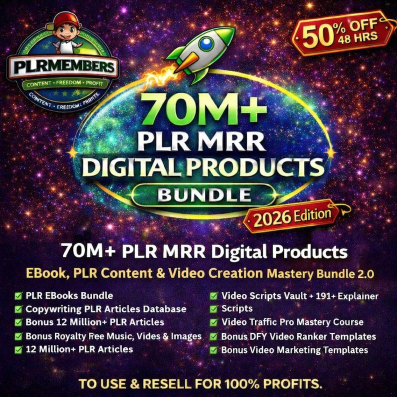 70M+ PLR MRR Digital Products Bundle | Resell Rights, Canva Templates (Instant Download)