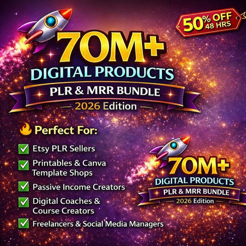70M+ PLR MRR Digital Products Bundle | Resell Rights, Canva Templates (Instant Download)