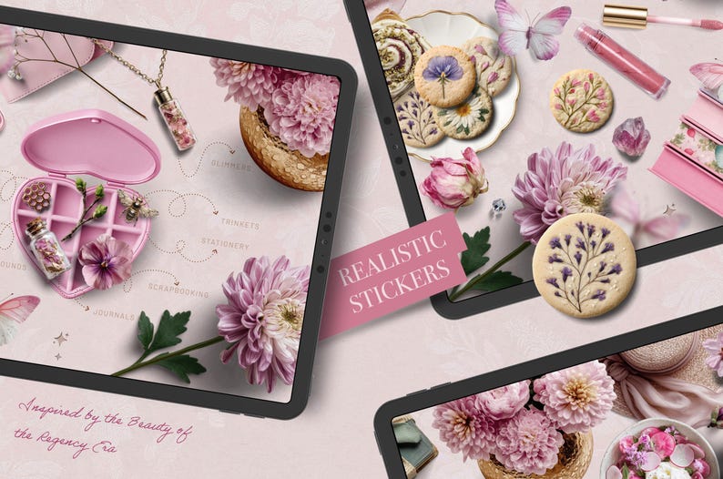 Digital Sticker Bundle Jane Austen Trinket Box | Realistic Goodnotes Stickers Regency Era | Feminine Journaling Kit PNG