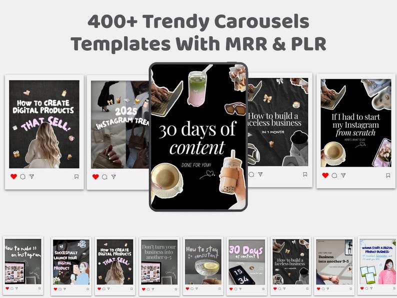 400+ Faceless Instagram Carousel Templates Canva | Aesthetic IG & TikTok Slides | PLR MRR Digital Product to Resell