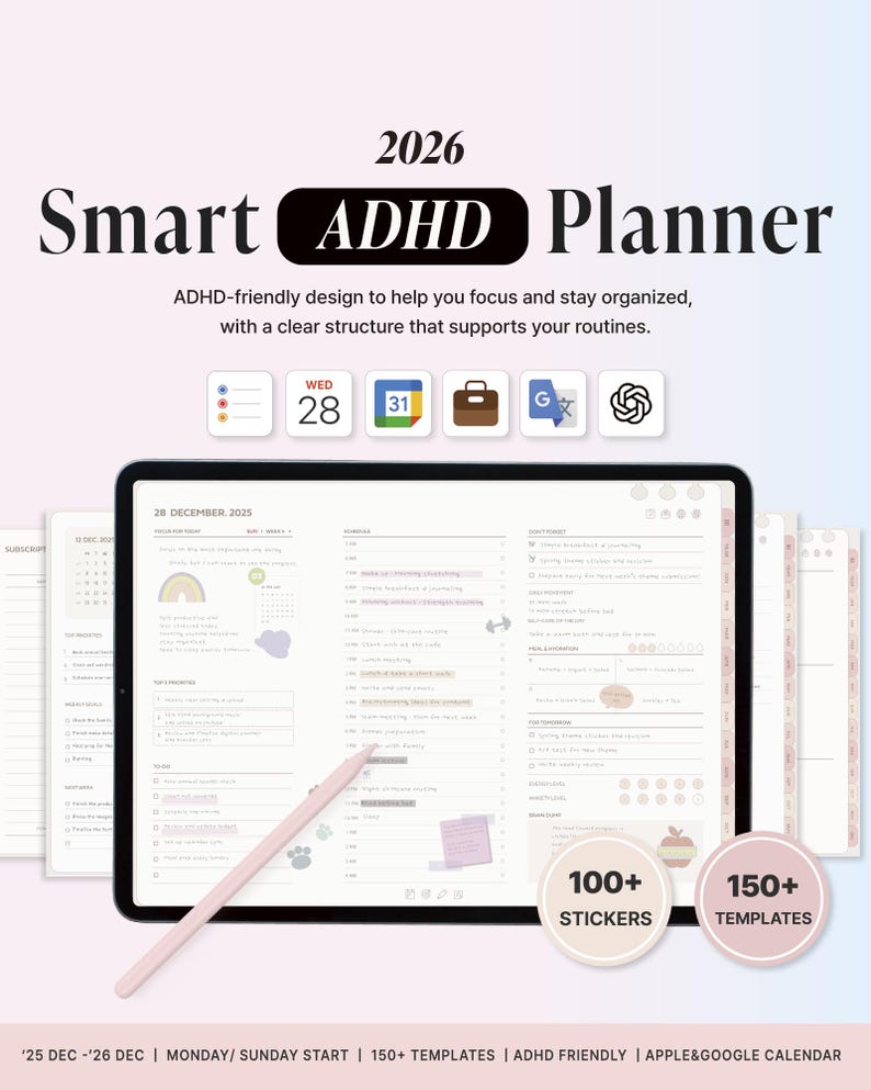 2026 ADHD Planner ChatGPT (Pink) Notability, Goodnotes Planner, iPad Planner, Daily Weekly Monthly Planner, Productivity, Self Care Planner