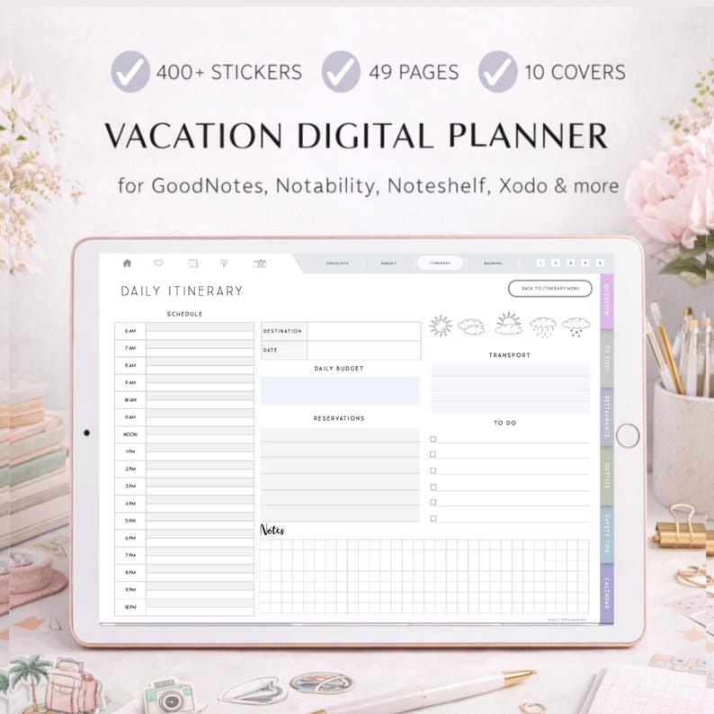 Digital Vacation Planner PDF | Travel Itinerary & Budget Organizer, GoodNotes, Notability