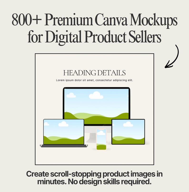 800+ Canva Mockup Templates Bundle: Digital Product Mockups (PLR/MRR)