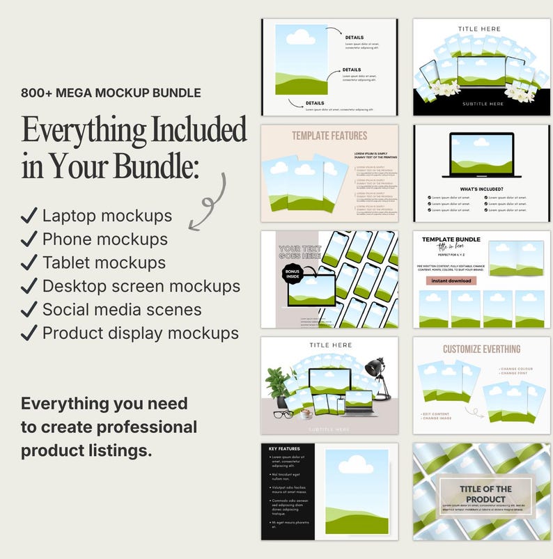 800+ Canva Mockup Templates Bundle: Digital Product Mockups (PLR/MRR)