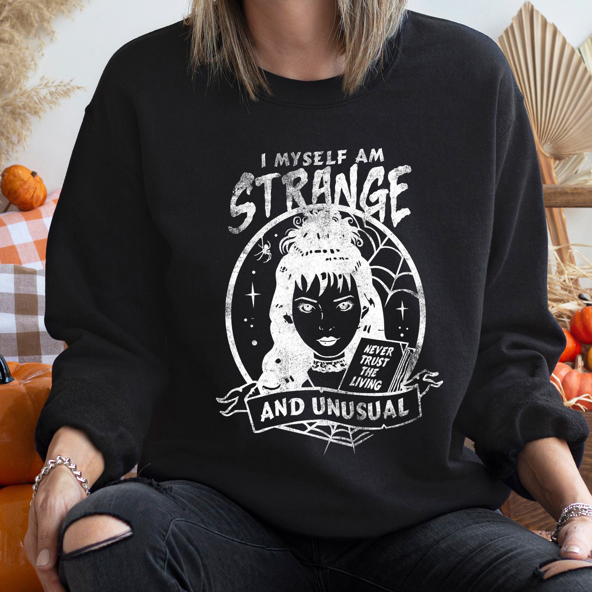 Strange And Unusual Vintage Halloween Night Scene With Pumpkins Moonlight Ghosts And Spooky Vibes Sweatshirt