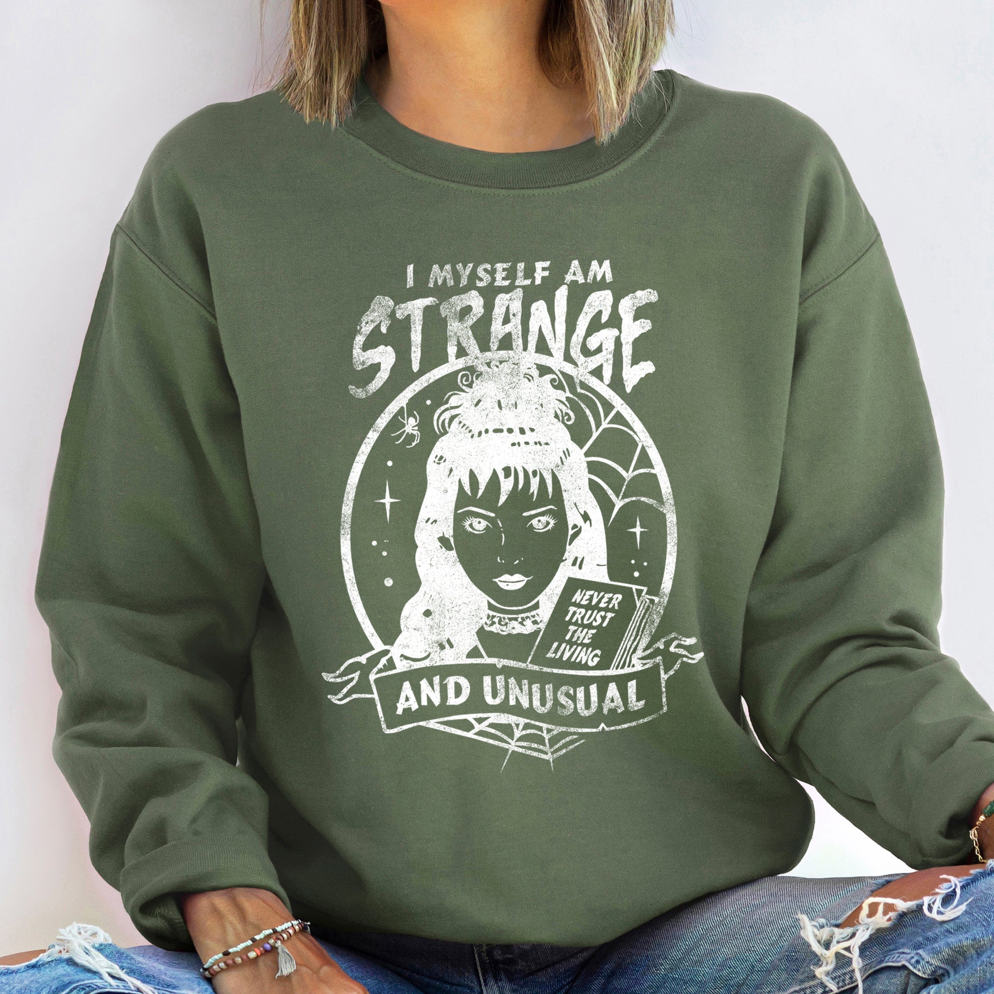 Strange And Unusual Vintage Halloween Night Scene With Pumpkins Moonlight Ghosts And Spooky Vibes Sweatshirt