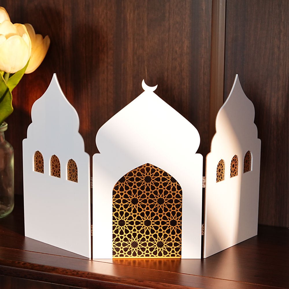 Islamic Acrylic Folding Screen Hollow Pattern Desktop Decor (MAC402)