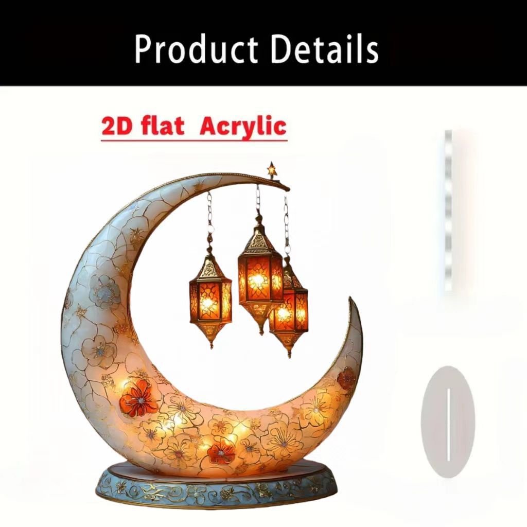 Islamic Crescent with Islamic Motifs Acrylic Desktop Ornament (MAC398)