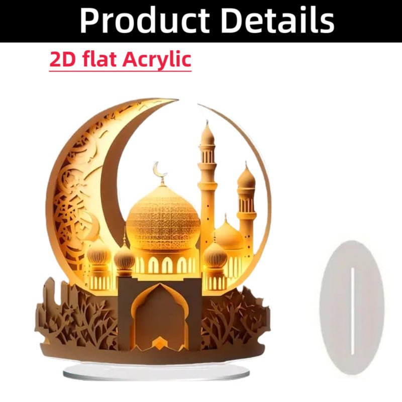 Islamic Crescent with Islamic Motifs Acrylic Desktop Ornament (MAC398)
