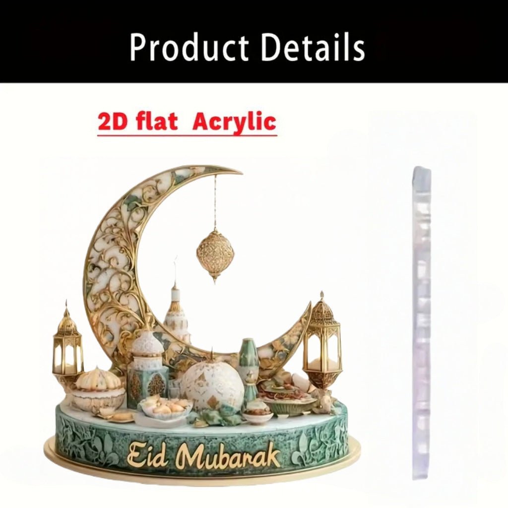 Islamic Crescent with Islamic Motifs Acrylic Desktop Ornament (MAC398)