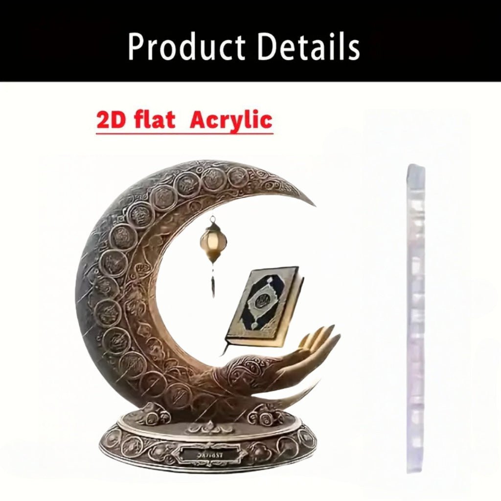 Islamic Crescent with Islamic Motifs Acrylic Desktop Ornament (MAC398)