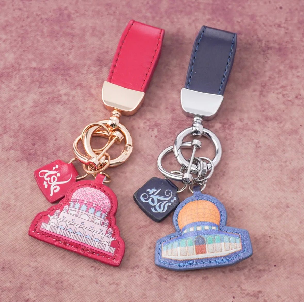 Islamic Leather Keychain with Arabic Calligraphy & Mosque Pendant Sheepskin Keychain (MAC284)