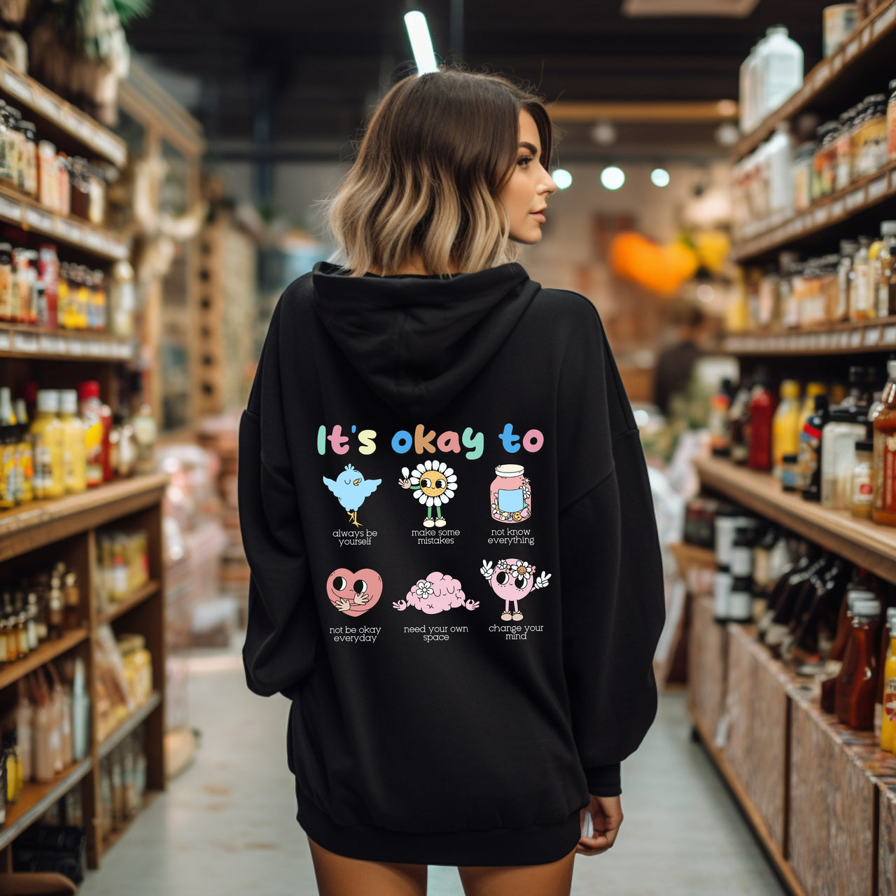 It's Ok To Positivity Kindness Mental Health Everyday Comfort Cozy Hooded Sweatshirt