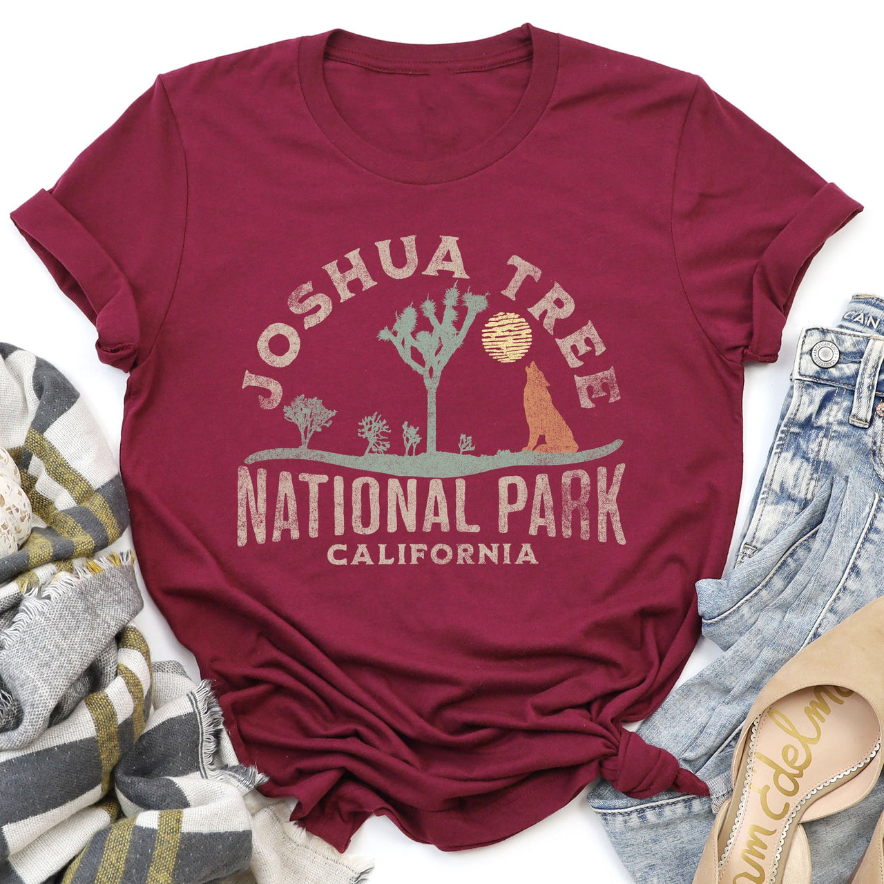 Joshua Tree National Park Scenic Desert Landscape Illustration Sunset Stars Graphic Tee