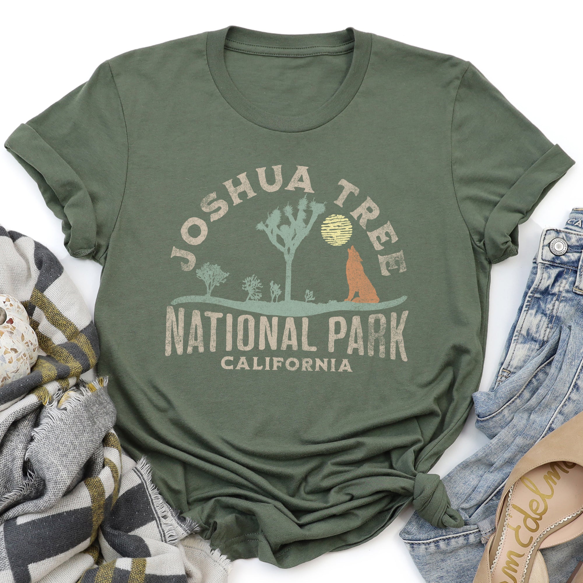 Joshua Tree National Park Scenic Desert Landscape Illustration Sunset Stars Graphic Tee