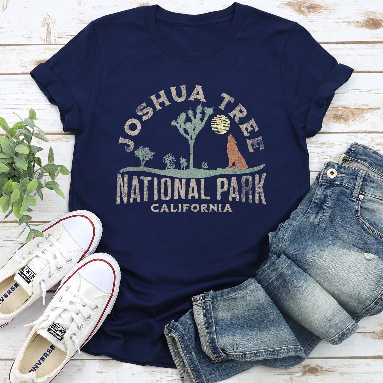 Joshua Tree National Park Scenic Desert Landscape Illustration Sunset Stars Graphic Tee