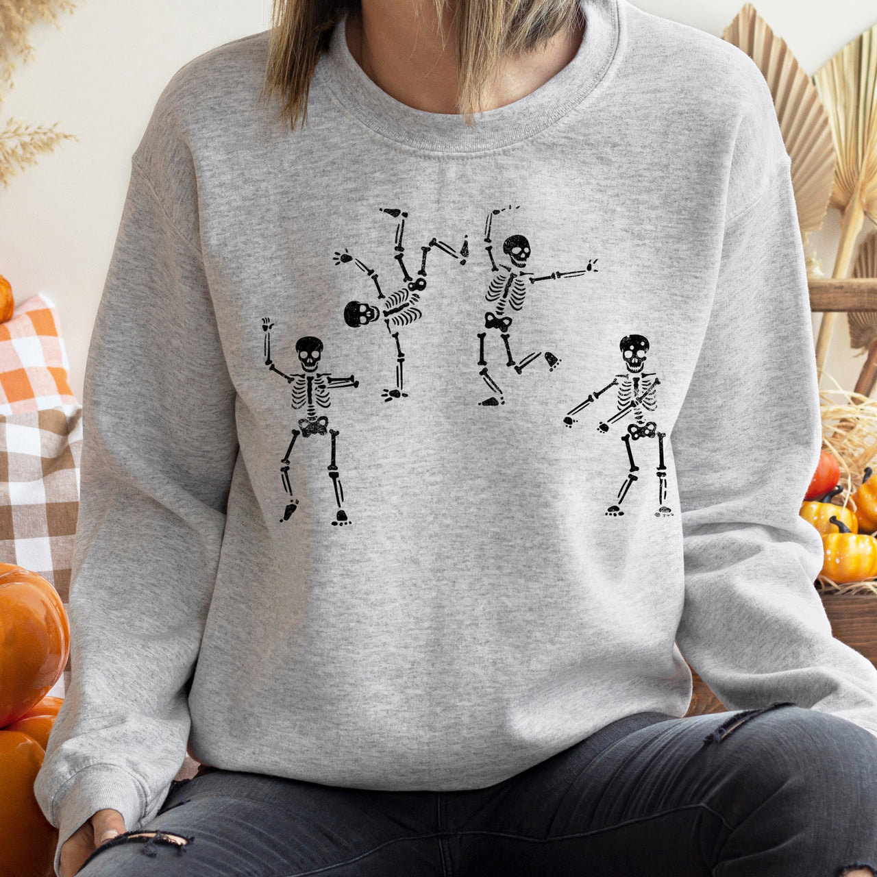Jumping Skeletons Halloween Night Parade Graphic Vintage Edition Design Sweatshirt