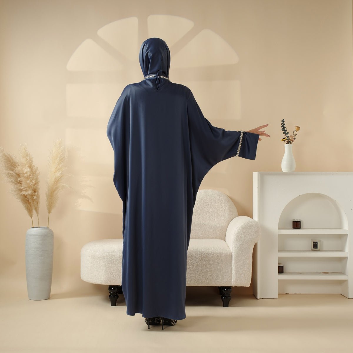 Kaftan Batwing Sleeve Luxury Satin Diamond Abaya 2-Piece Set (MA121)