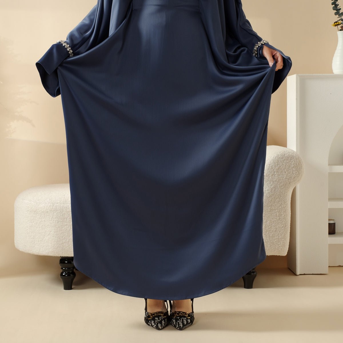 Kaftan Batwing Sleeve Luxury Satin Diamond Abaya 2-Piece Set (MA121)