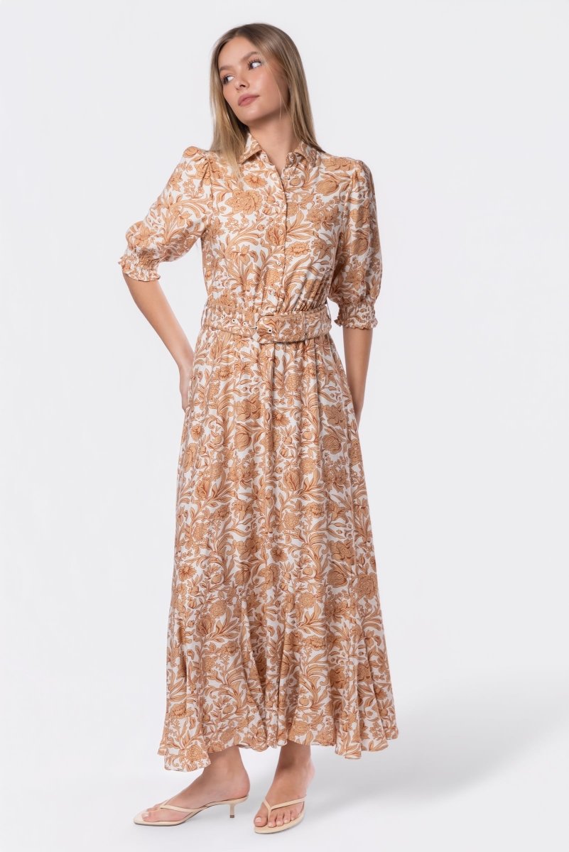 Karen Dress (White/Khaki)