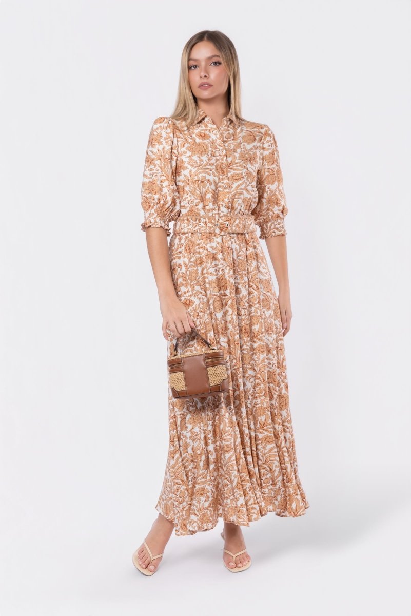 Karen Dress (White/Khaki)