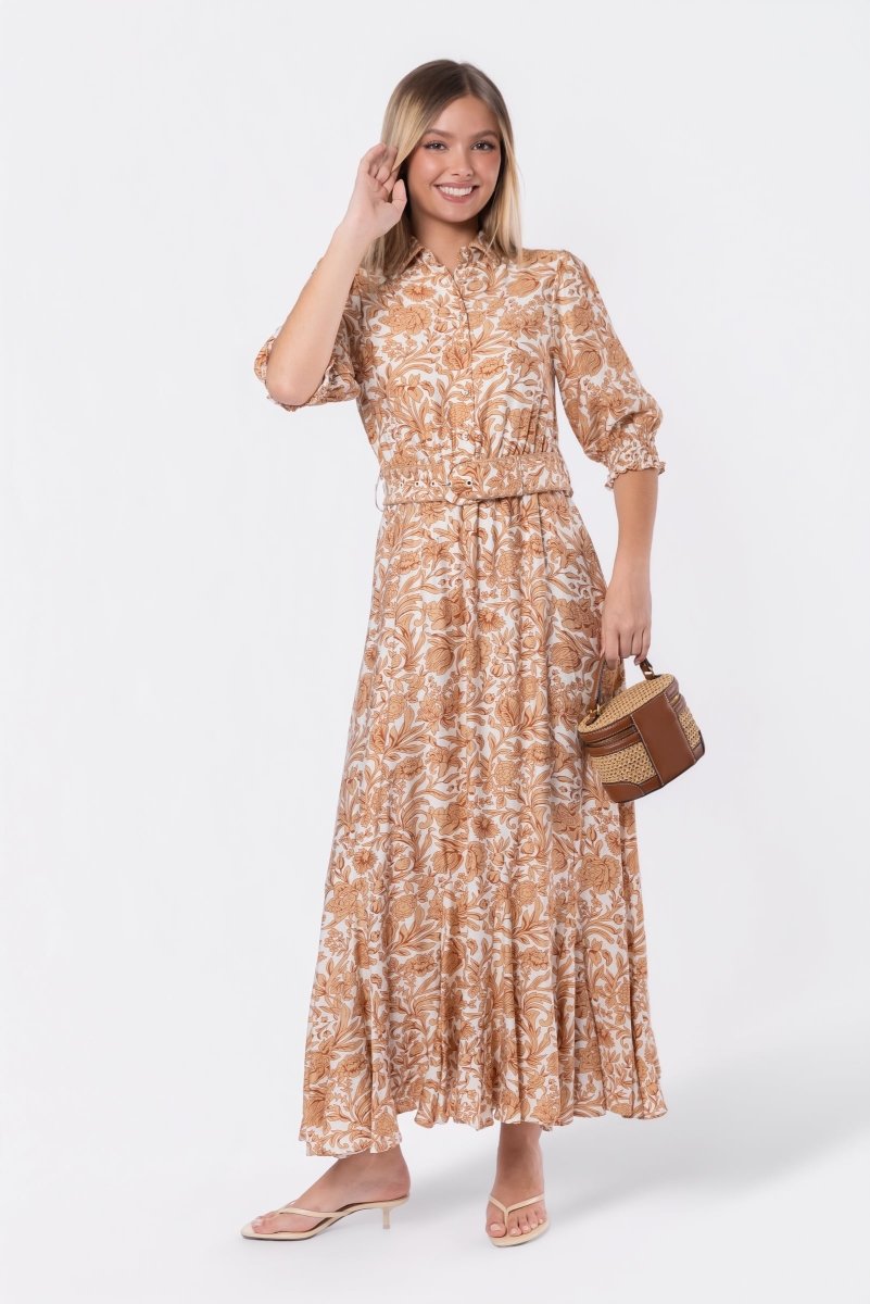 Karen Dress (White/Khaki)